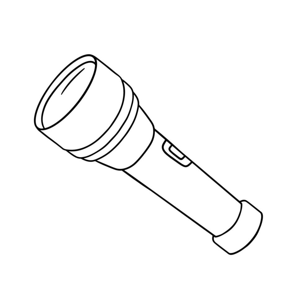 Flashlight outline illustration. Line icon. Doodle vector