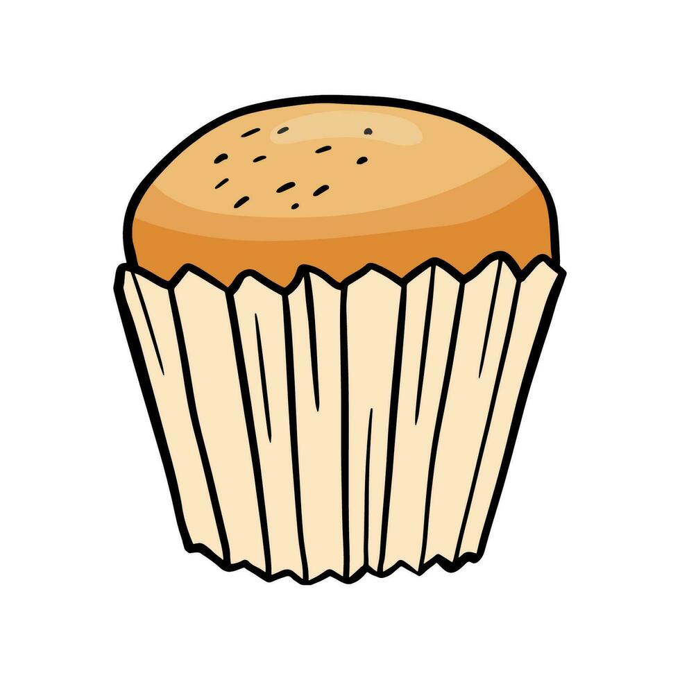 Hand drawn muffin isolated on white background. Food illustration isolated on white. Bakery product vector