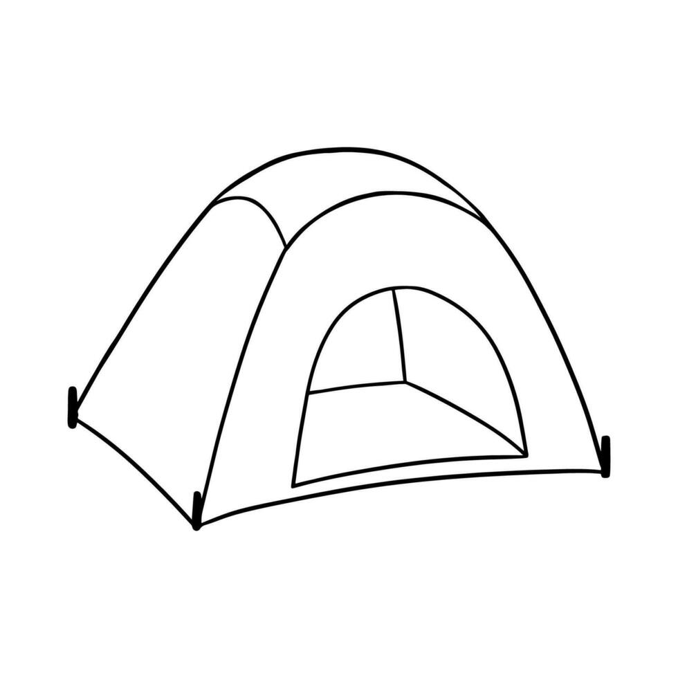 Hand drawn camping tent doodle icon. Vector outline sketch isolated on white.