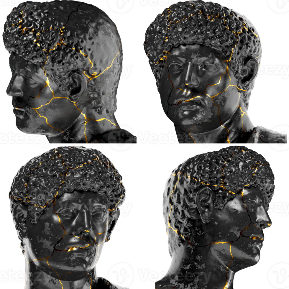 Portrait with Panther Skin Digital Bust in Black Marble and Gold Graphic Design Asset png