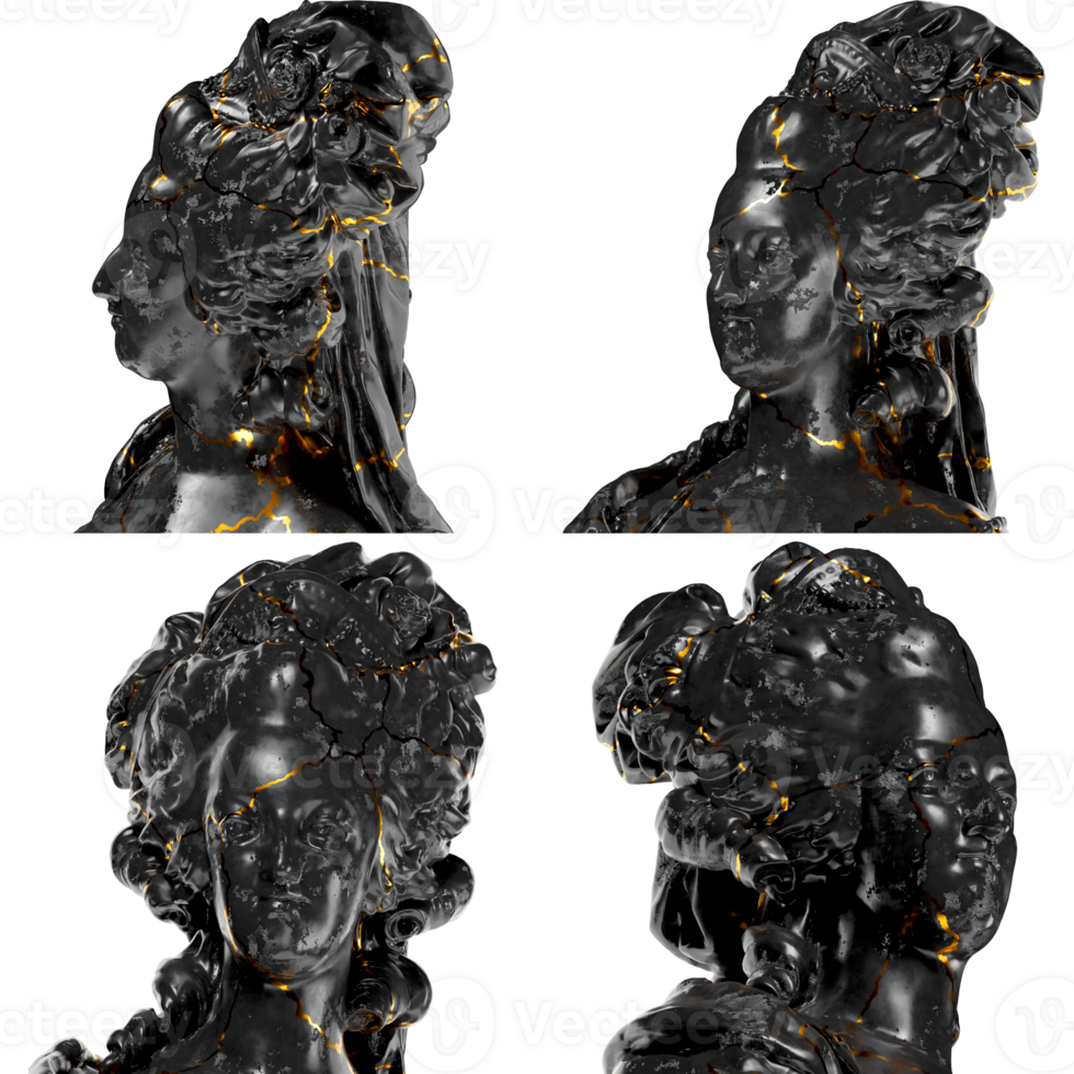 Marie Antoinette Digital Portrait Bust in Black Marble and Gold png