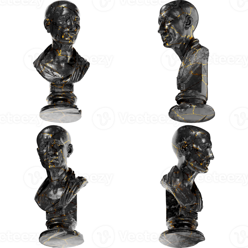 The Green Caesar Digital Portrait Bust in Black Marble and Gold Graphic Asset png