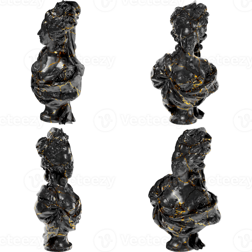 Marie Antoinette Digital Portrait Bust in Black Marble and Gold png