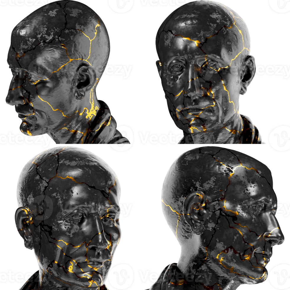 The Green Caesar Digital Portrait Bust in Black Marble and Gold Graphic Asset png