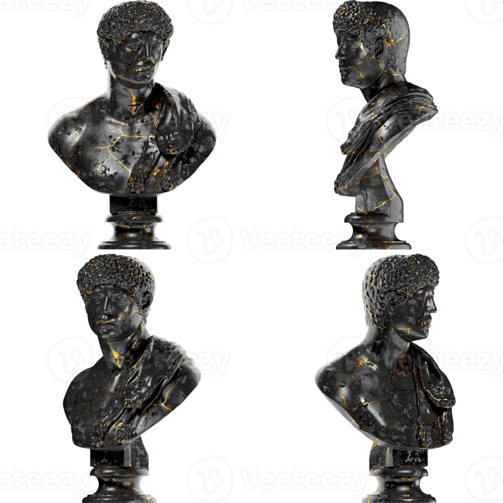 Portrait with Panther Skin Digital Bust in Black Marble and Gold Graphic Design Asset png