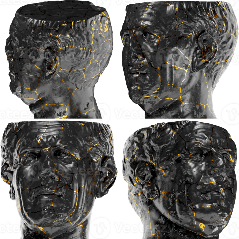 Tivoli General Roman Portrait in Black Marble and Gold 3D Render Asset png