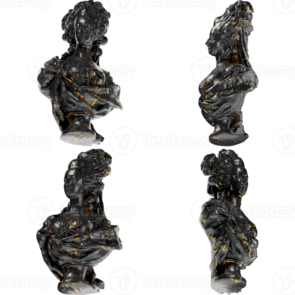 Marie Antoinette Digital Portrait Bust in Black Marble and Gold png