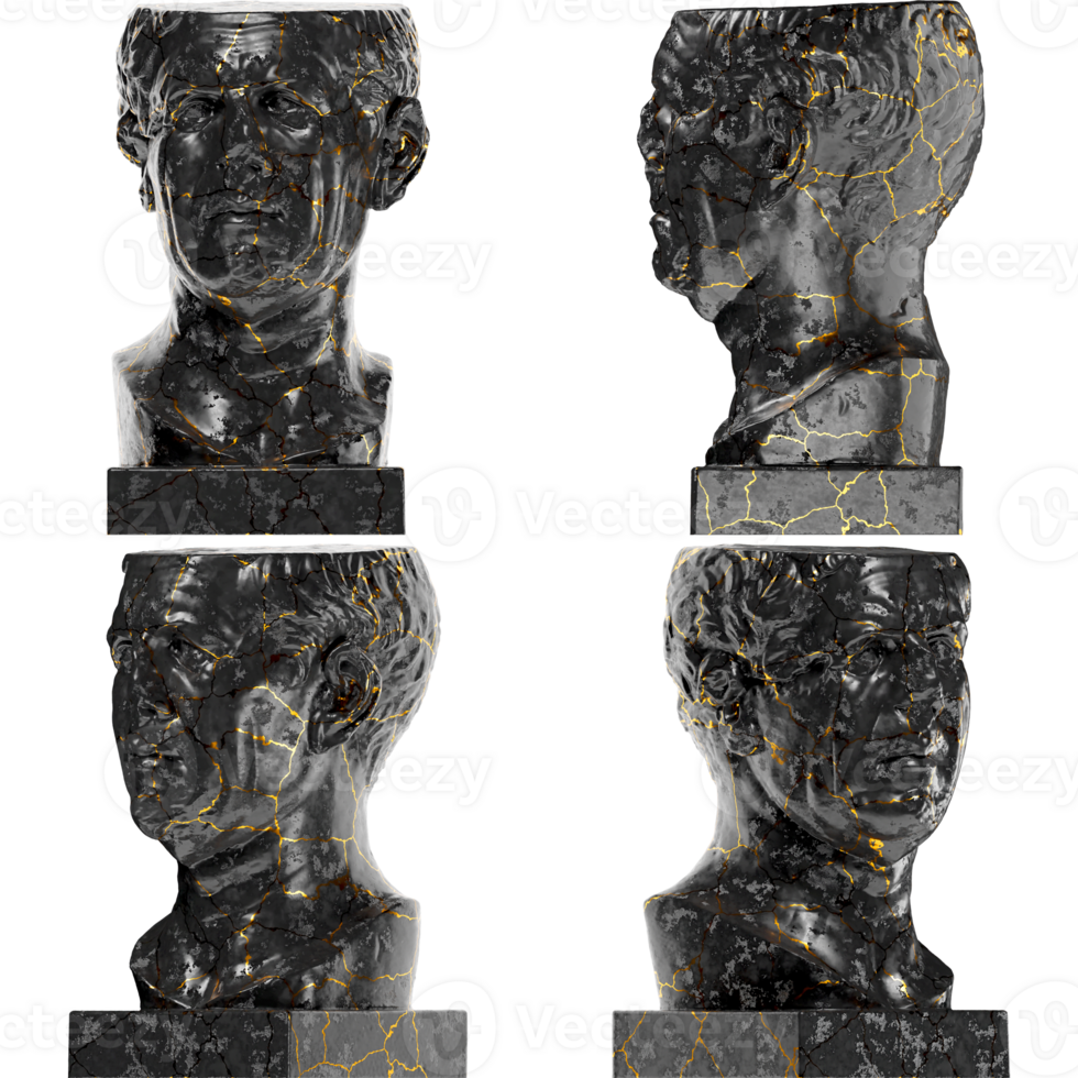 Tivoli General Roman Portrait in Black Marble and Gold 3D Render Asset png