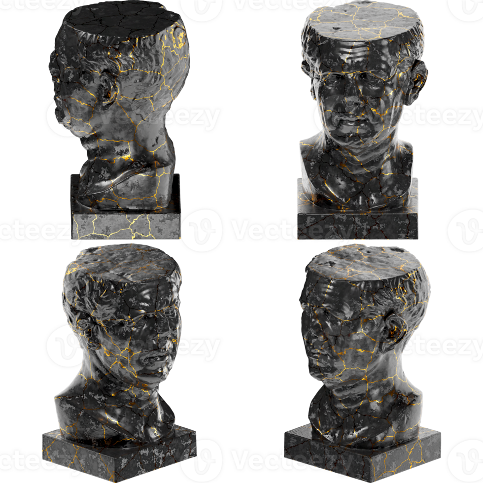 Tivoli General Roman Portrait in Black Marble and Gold 3D Render Asset png