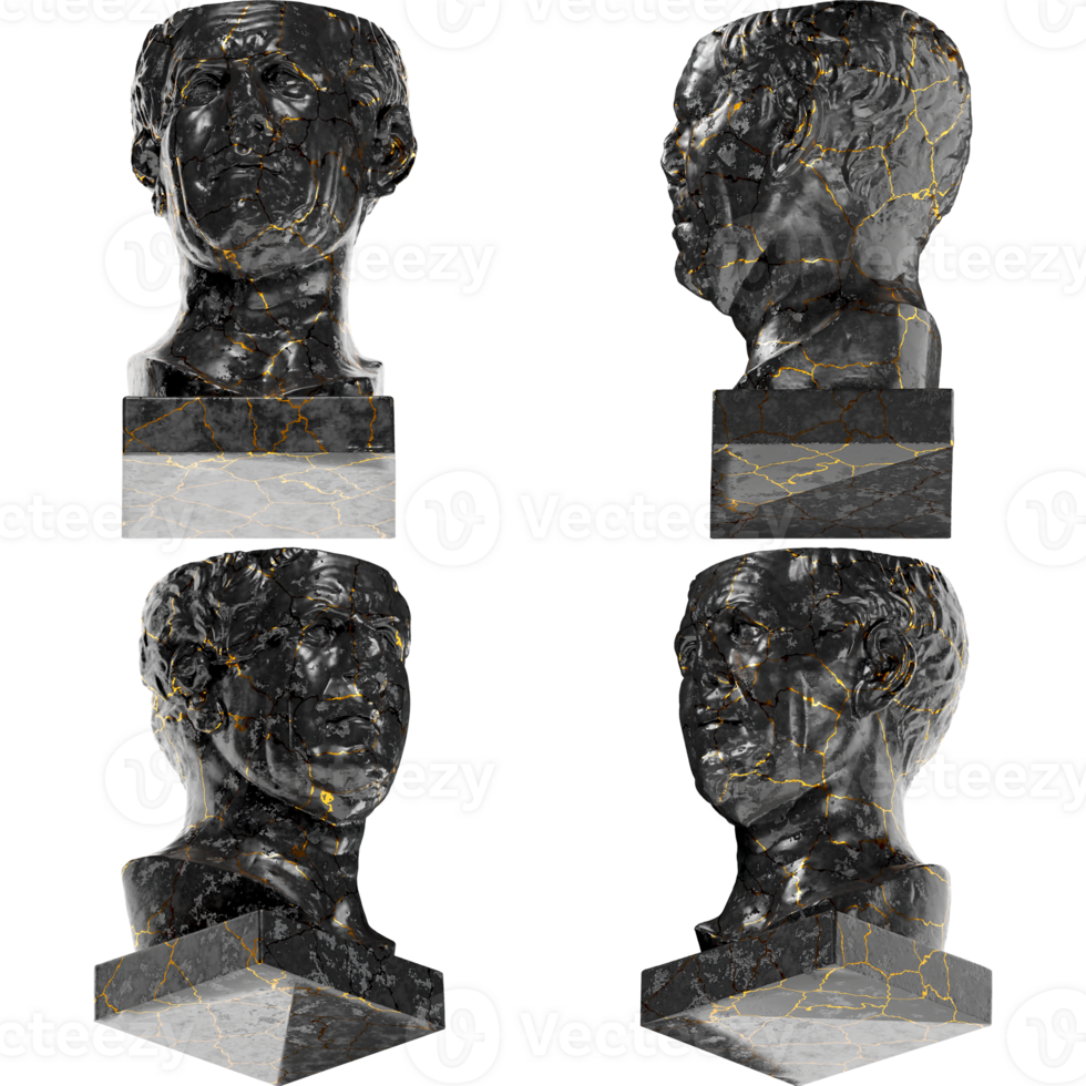 Tivoli General Roman Portrait in Black Marble and Gold 3D Render Asset png