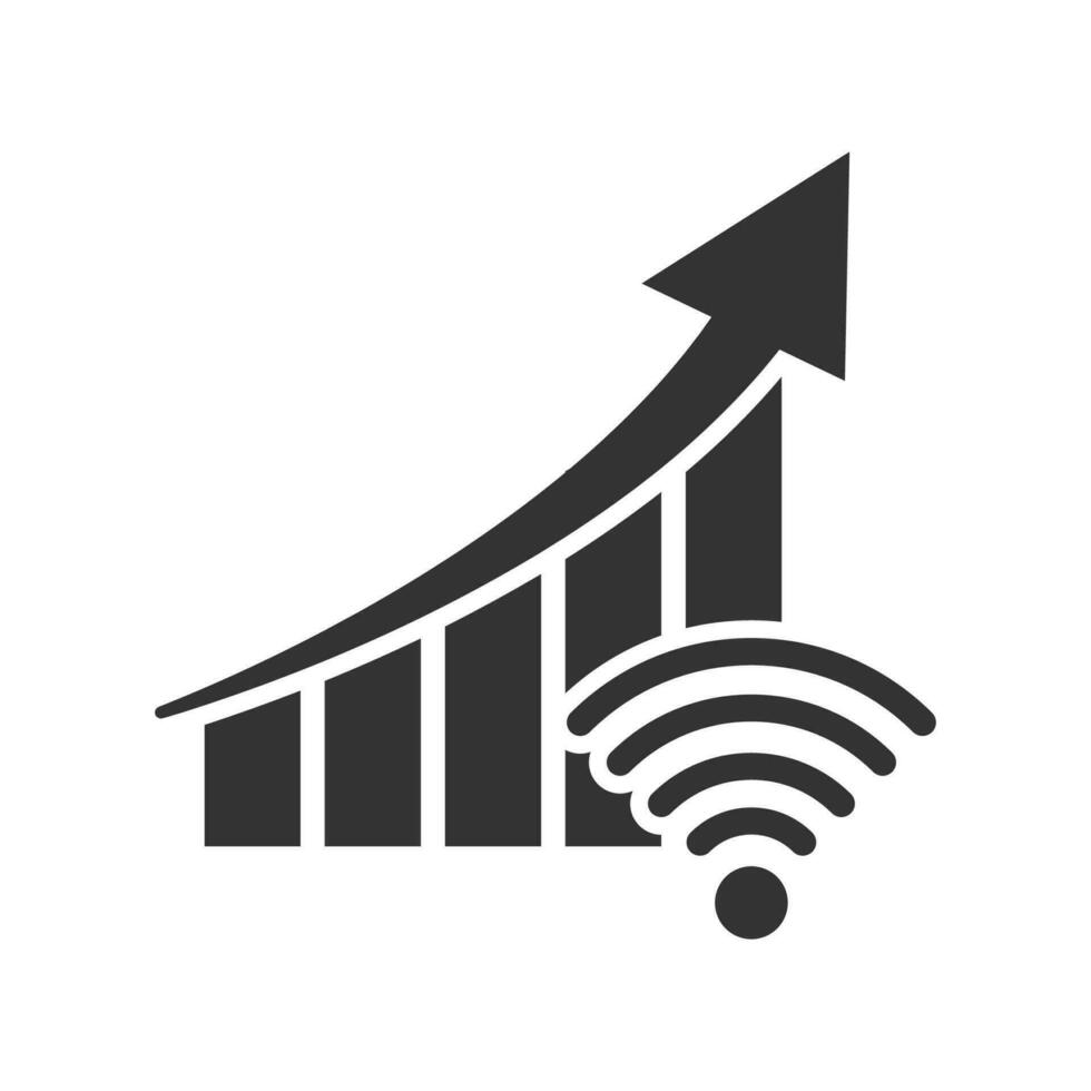 Vector illustration of wifi signal goes up icon in dark color and white background