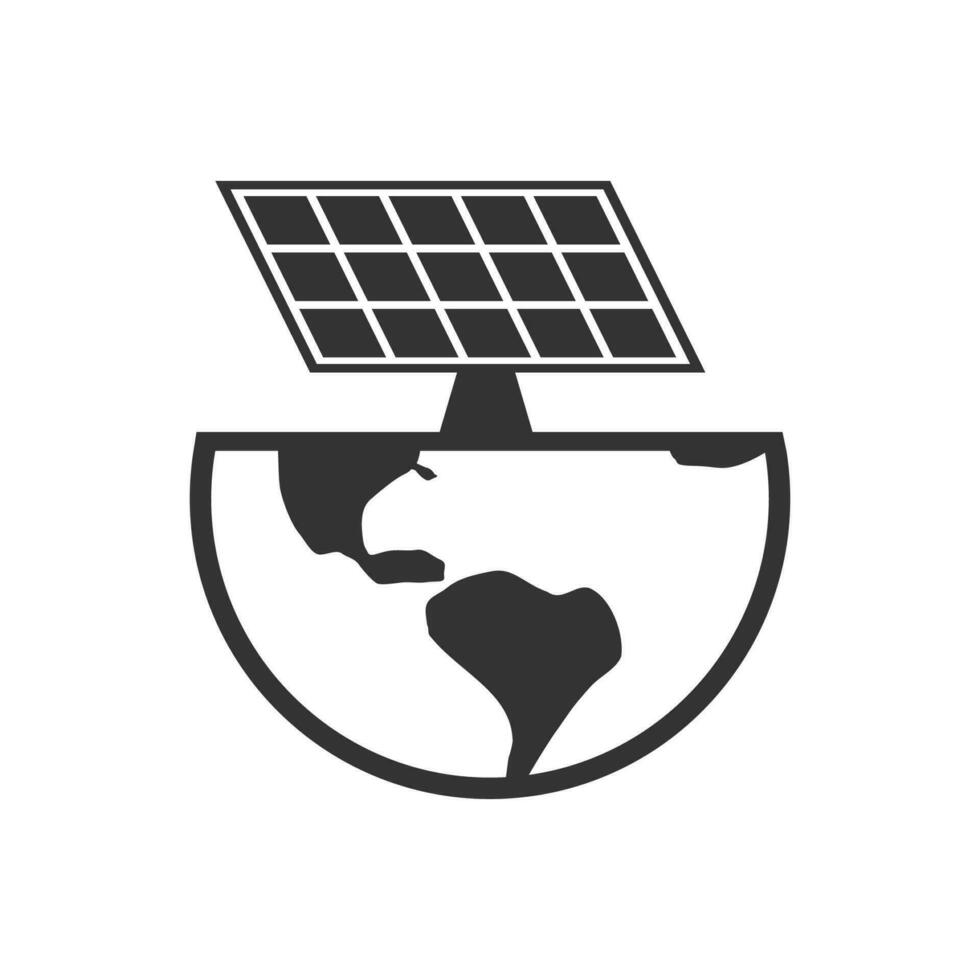 Vector illustration of earth's solar panels icon in dark color and white background