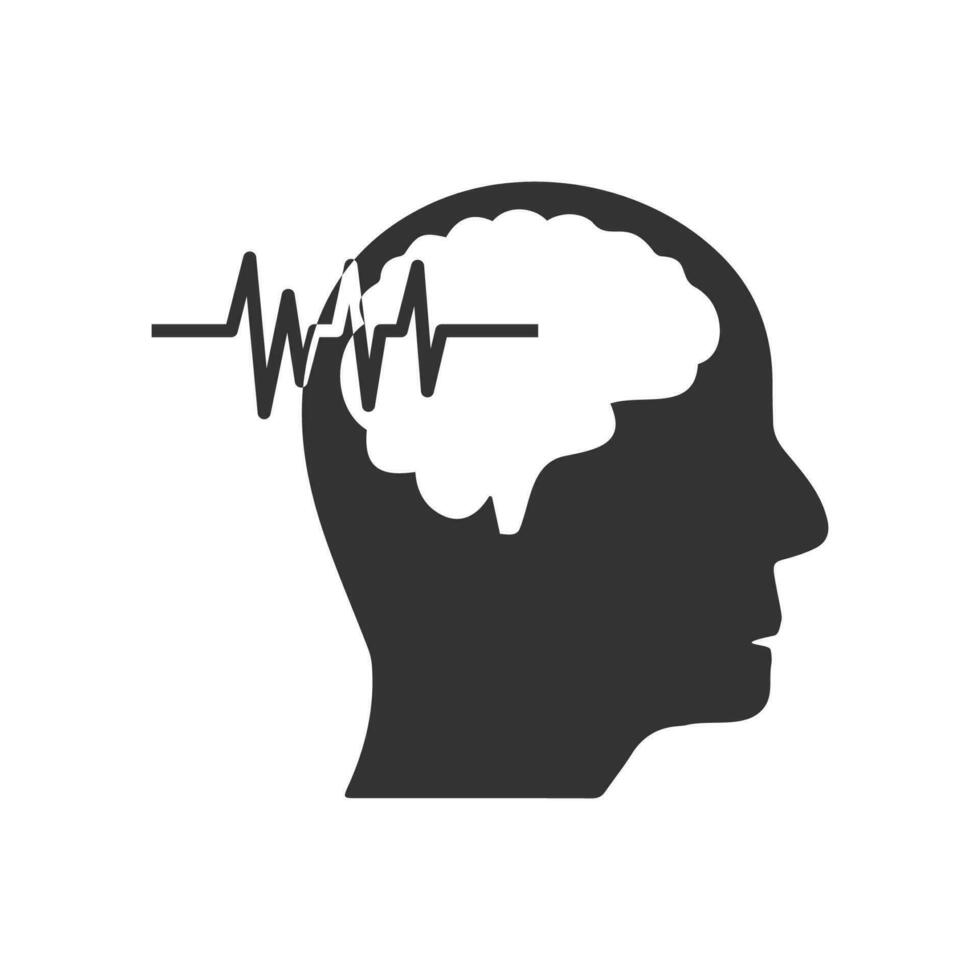 Vector illustration of brain signal icon in dark color and white background