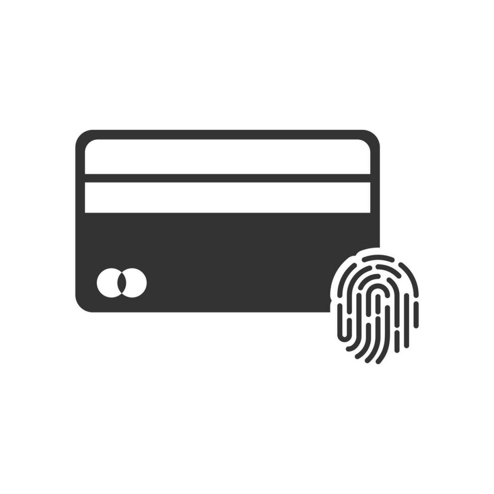 Vector illustration of fingerprint ATM card icon in dark color and white background