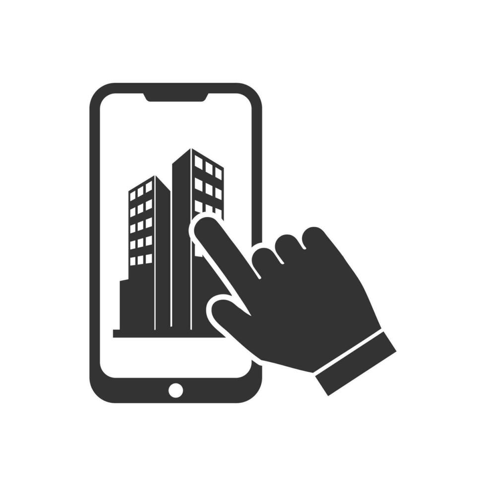 Vector illustration of book a hotel on a smartphone icon in dark color and white background