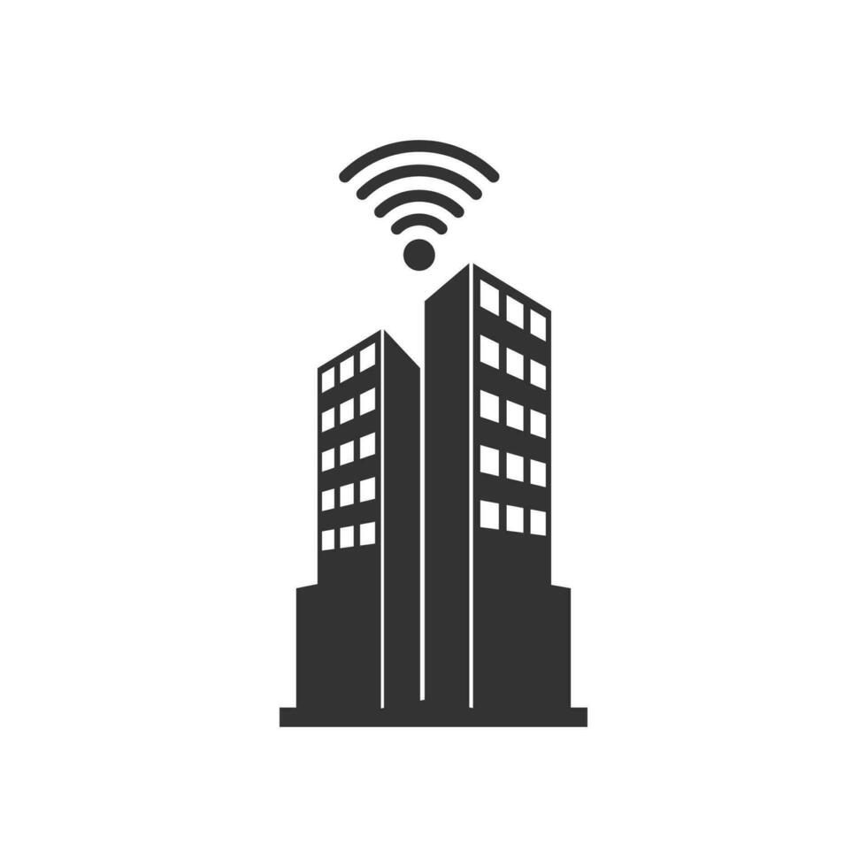 Vector illustration of smart hotel icon in dark color and white background