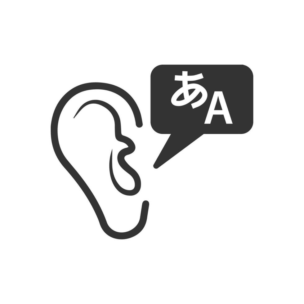 Vector illustration of hear another language icon in dark color and white background