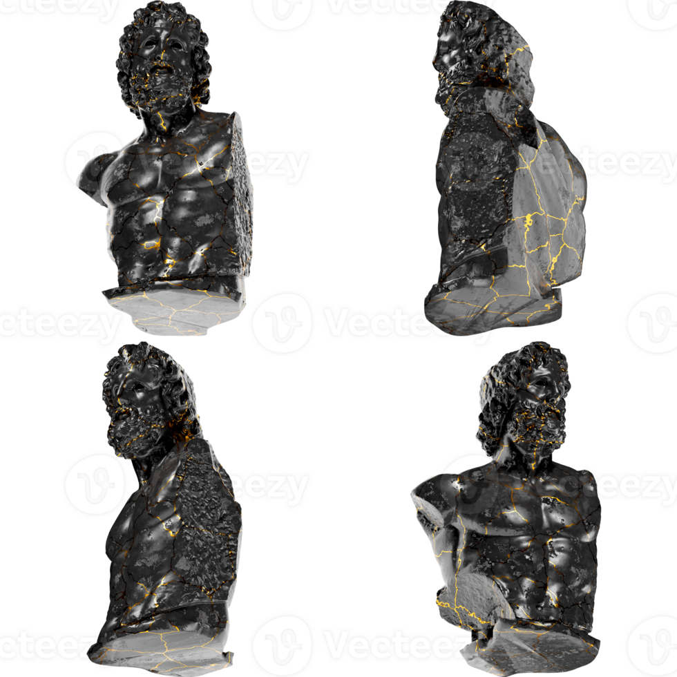 Torso Asklepios from Munichia Greek Mythological 3D Digital Sculpture in Black Marble and Gold png