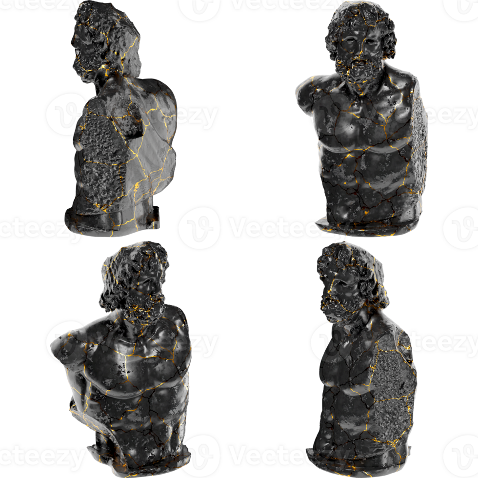 Torso Asklepios from Munichia Greek Mythological 3D Digital Sculpture in Black Marble and Gold png