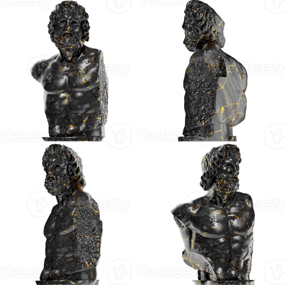 tronco asklepios a partir de munichia grego mitológico 3d digital escultura dentro Preto mármore e ouro png