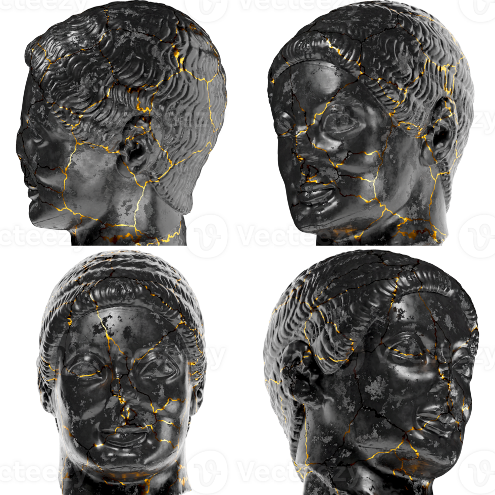 de rayet huvud grekisk mytologisk 3d digital sätta dit i svart marmor och guld png