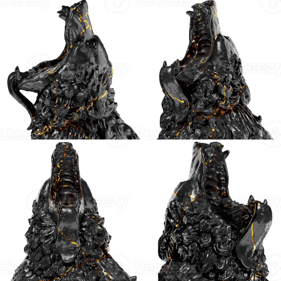 Sitting Bear Majestic 3D Digital Sculpture in Black Marble and Gold png