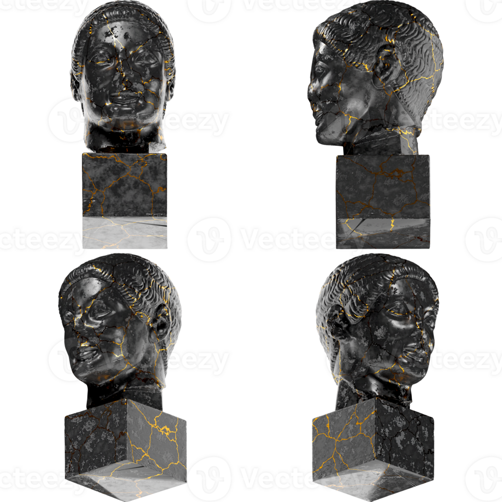The Rayet Head Greek Mythological 3D Digital Bust in Black Marble and Gold png