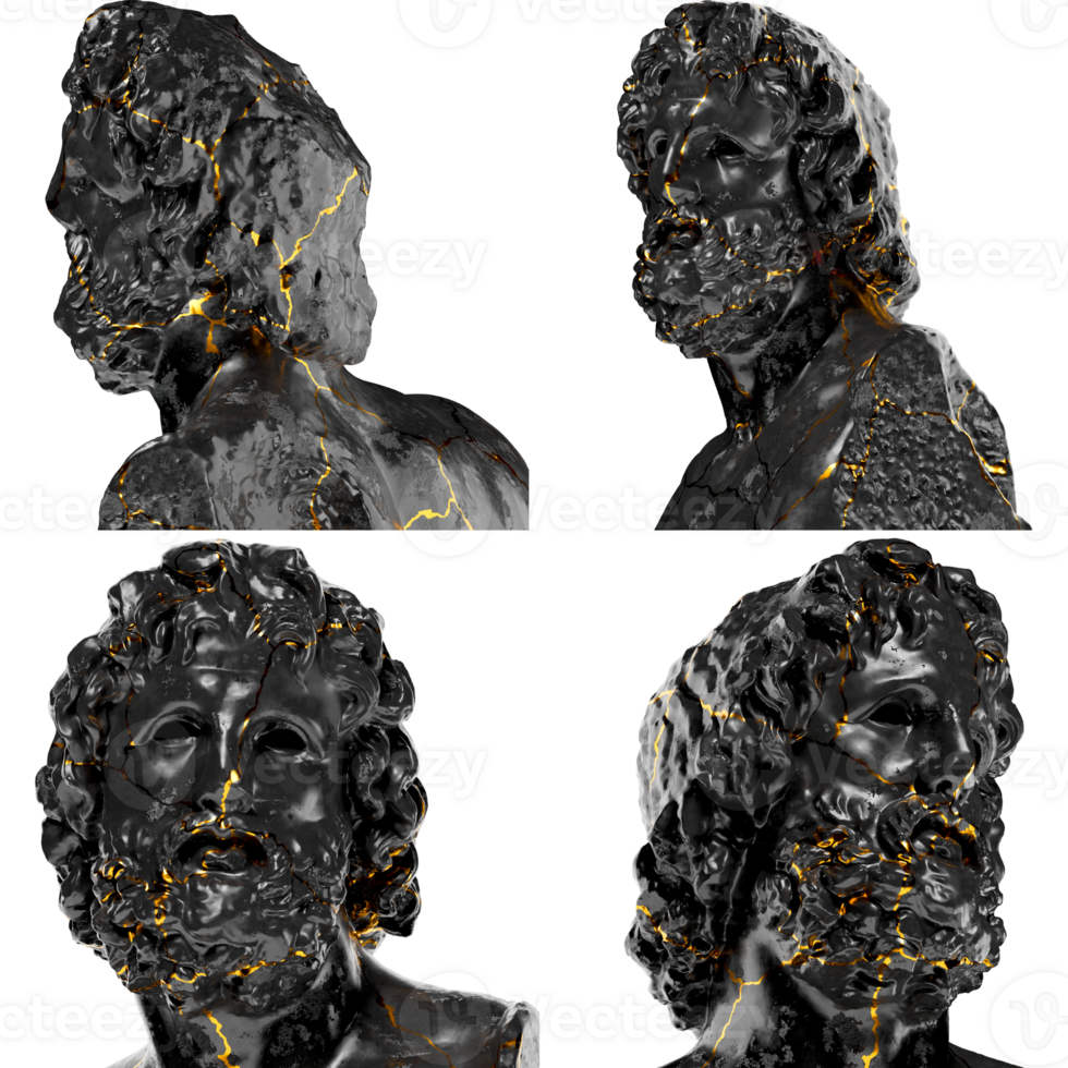 tronco asklepios a partir de munichia grego mitológico 3d digital escultura dentro Preto mármore e ouro png