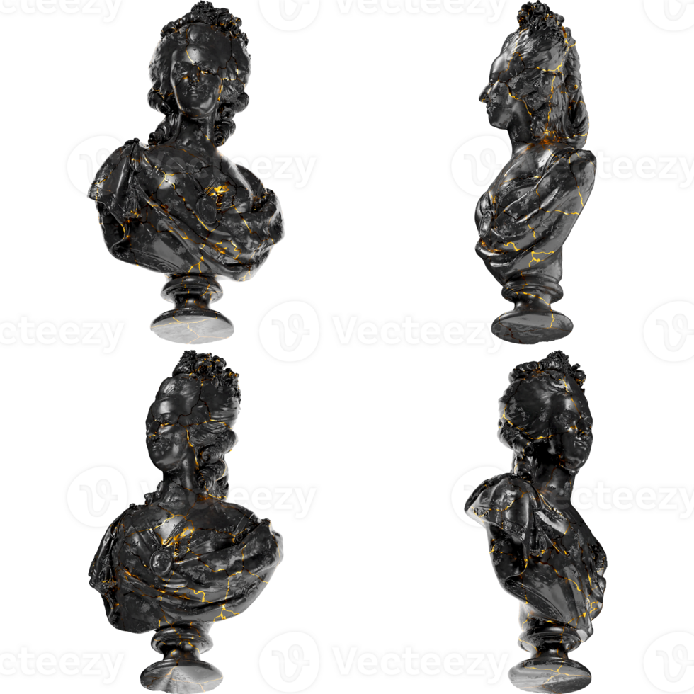 Portrait of Marie Antoinette Renaissance 3D Digital Bust Statue in Black Marble and Gold png