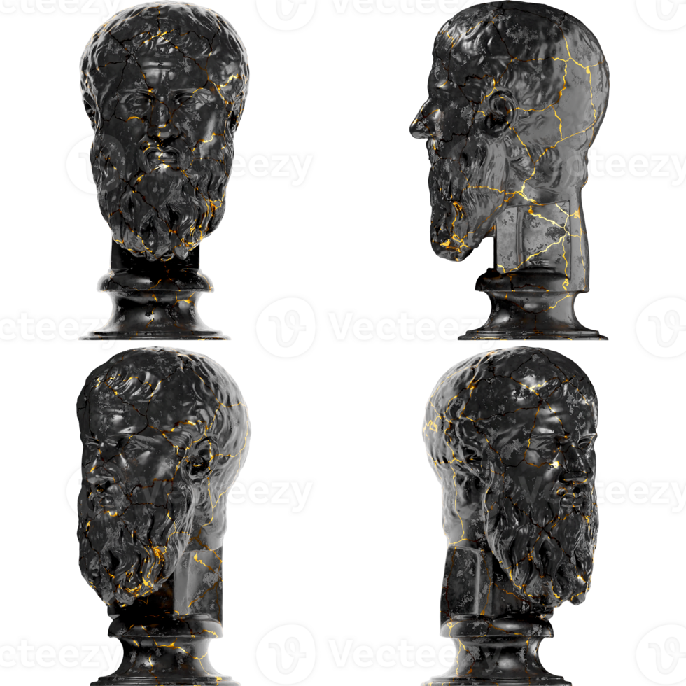 Plato Greek Philosopher 3D Digital Bust Statue in Black Marble and Gold png