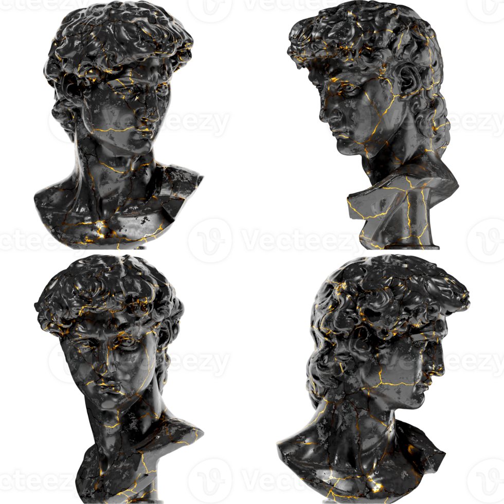 Plato Greek Philosopher 3D Digital Bust Statue in Black Marble and Gold png