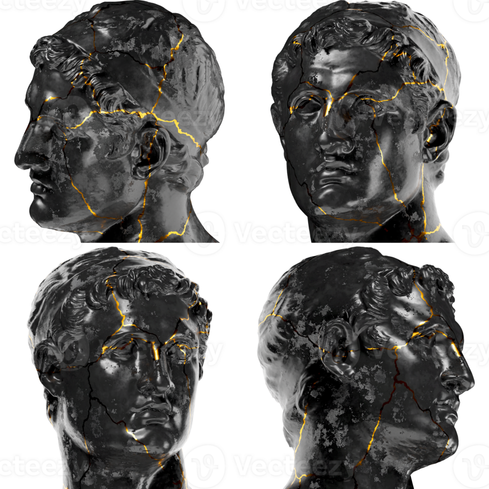 Ptolemy II Philadelphus Ancient Greek 3D Digital Bust Statue in Black Marble and Gold png