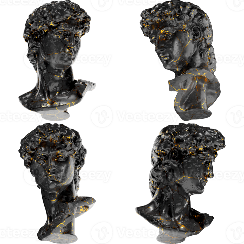 Plato Greek Philosopher 3D Digital Bust Statue in Black Marble and Gold png