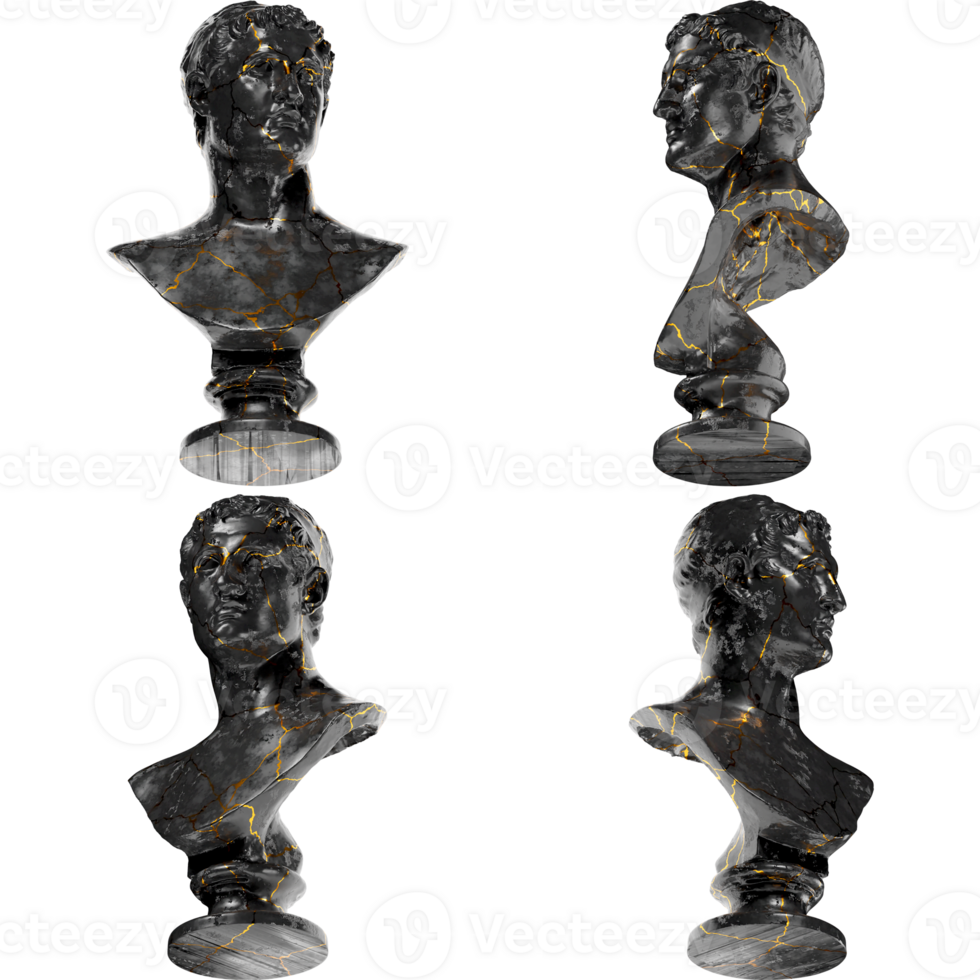 Ptolemy II Philadelphus Ancient Greek 3D Digital Bust Statue in Black Marble and Gold png