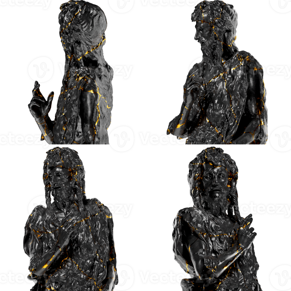 John the Baptist donatello - Renaissance Portrait Bust in Black Marble and Gold png