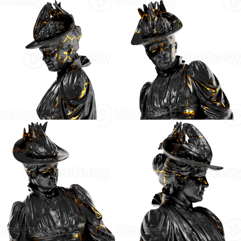 A Lady Emilie Marie Rovsing nee Raaschou Renaissance Portrait Bust in Black Marble and Gold png