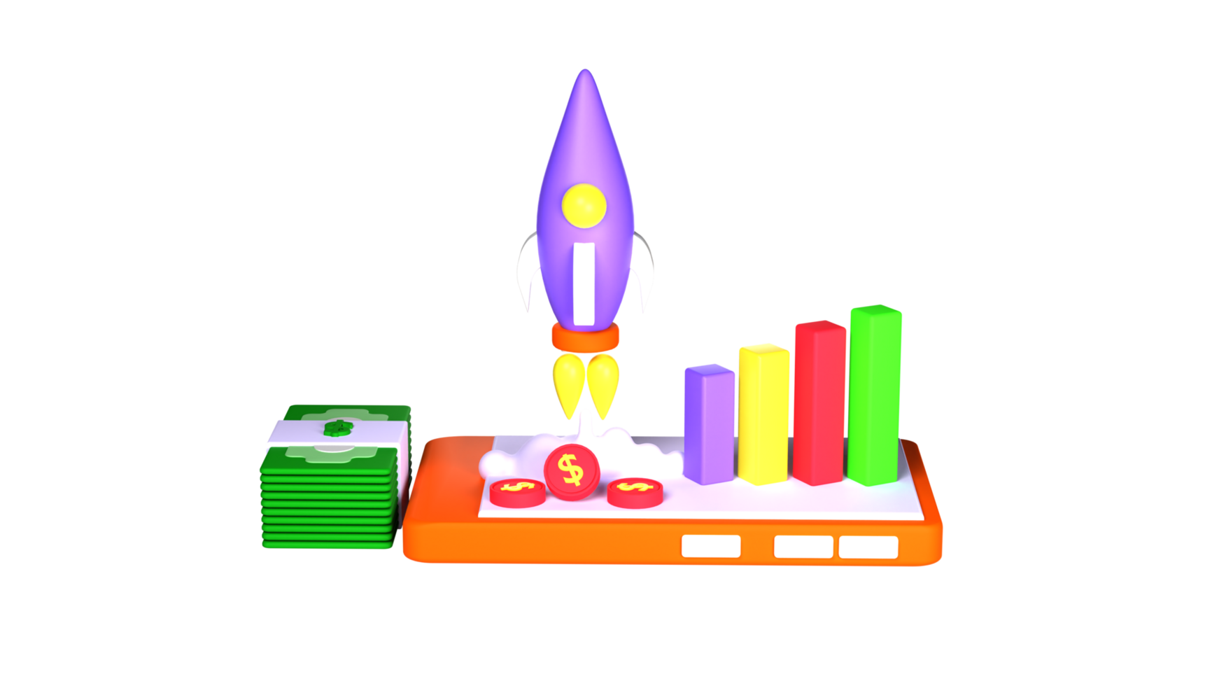 3d rendering of startup business with rocket launch illustration png