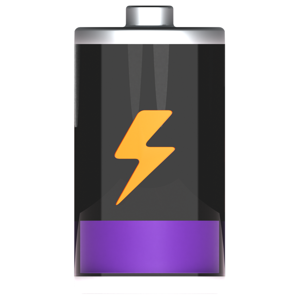 3d rendering of battery icon with quarter charge indicator png