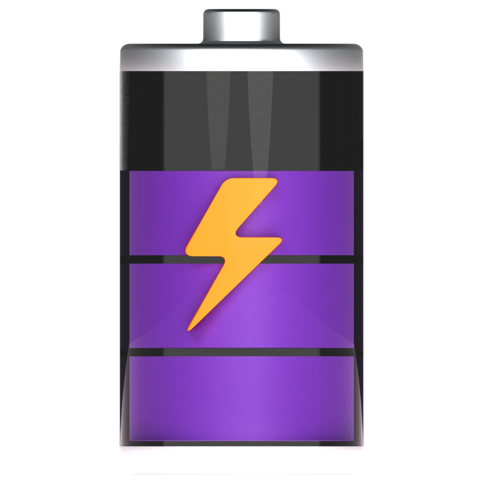 3d rendering of battery icon with three quarter indicator png