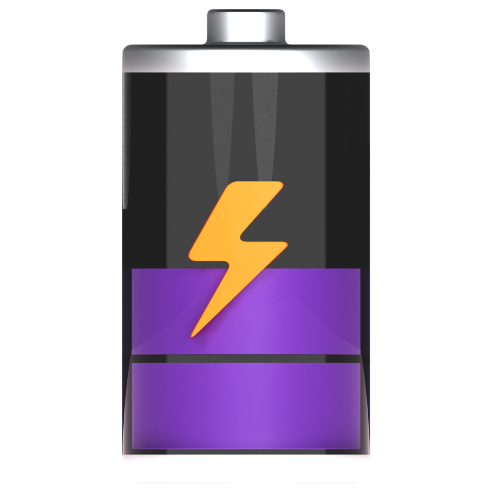 3d rendering of battery icon with half charge indicator png