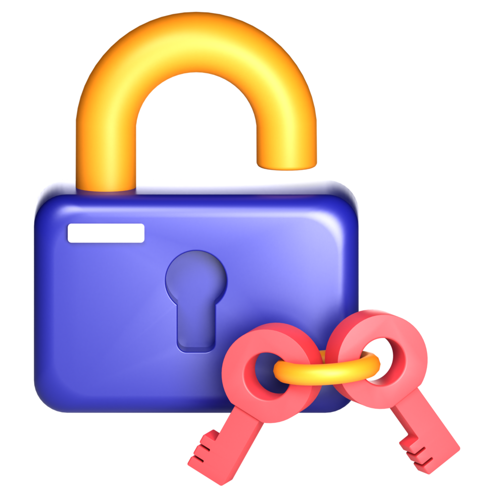 3d rendering of padlock and key icon png