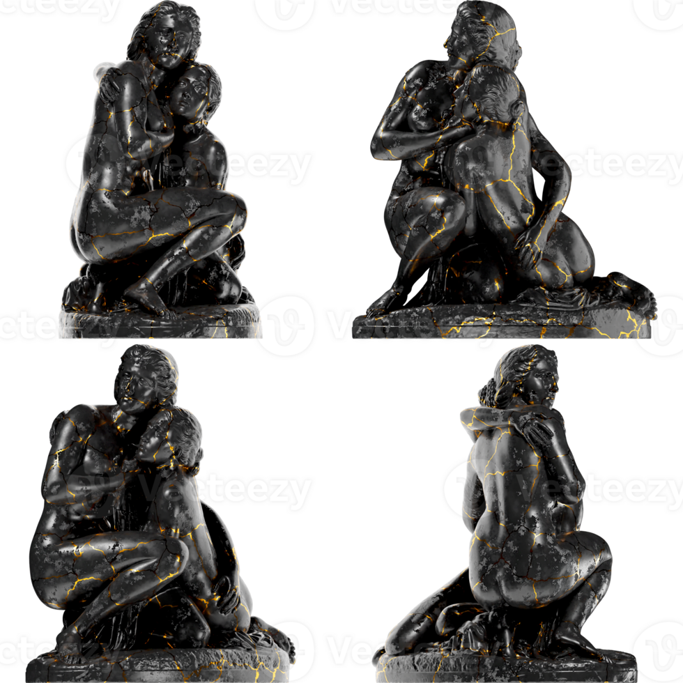 Bathing girls - Renaissance Portrait Bust in Black Marble and Gold png