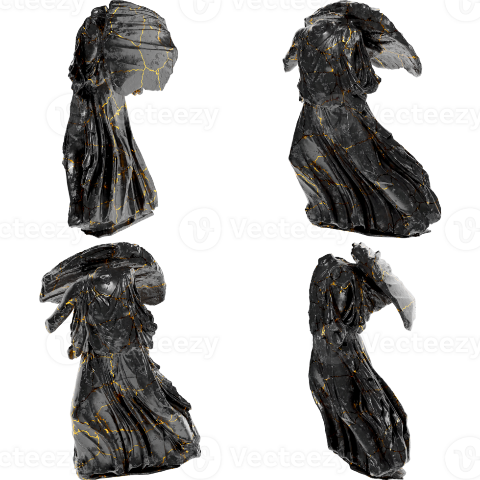 East Pediment G Statue, Artemis - Renaissance Portrait Bust in Black Marble and Gold png