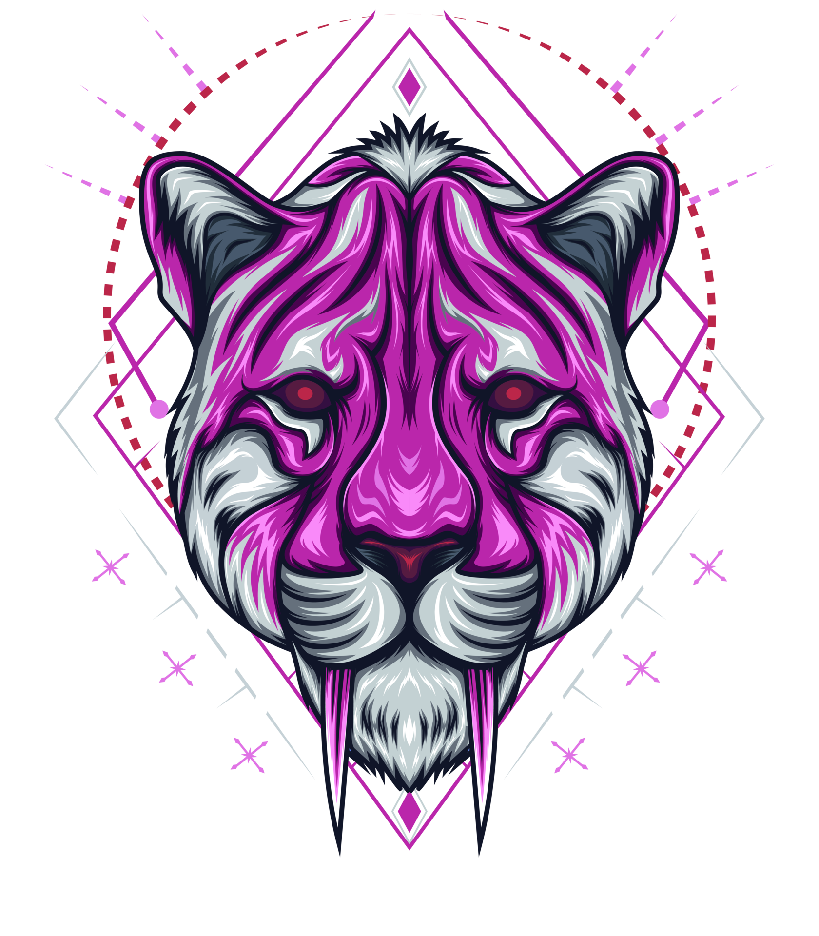 Colorful Smilodon head art looking forward 26420833 PNG