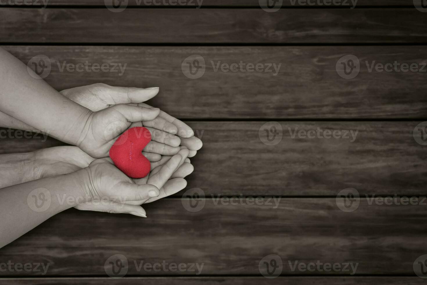 child and adult holding red heart, valentine's and mother day. photo