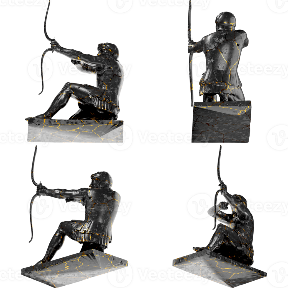 Seated Hercules - Temple of Aphaia - Renaissance Portrait Bust in Black Marble and Gold png