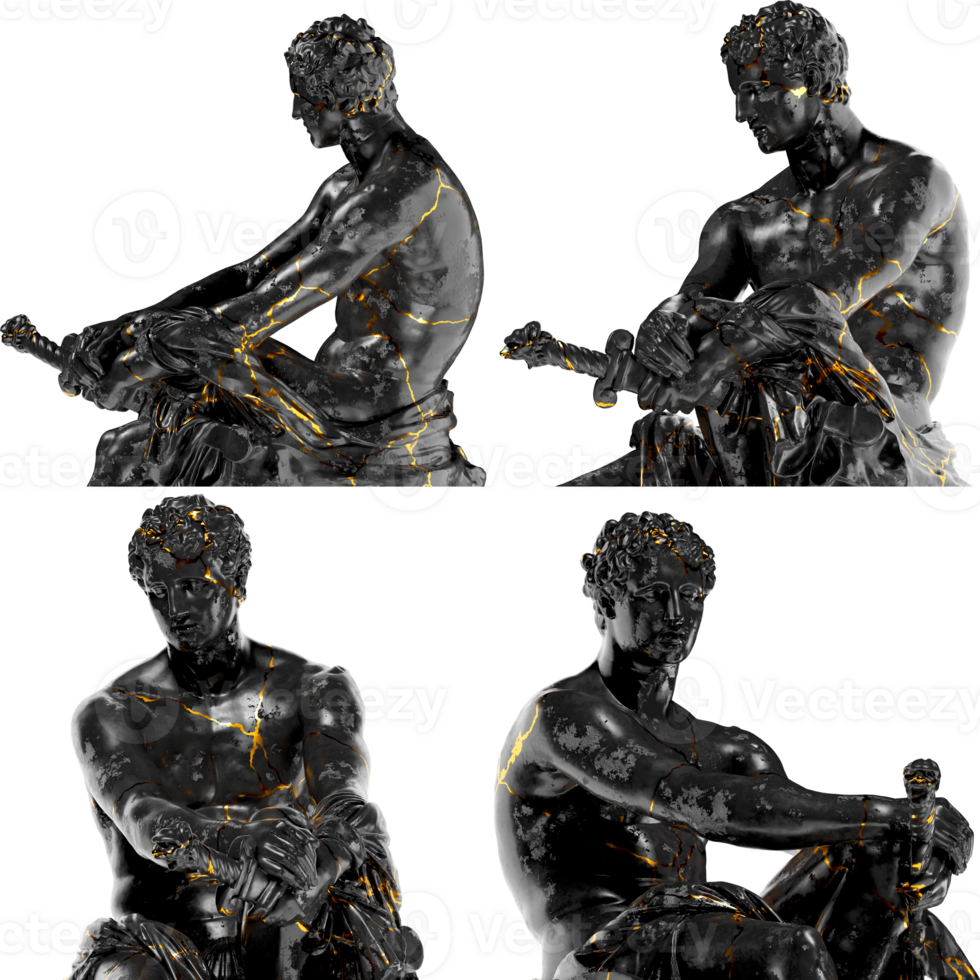 Ludovisi Ares - Renaissance Portrait Bust in Black Marble and Gold png