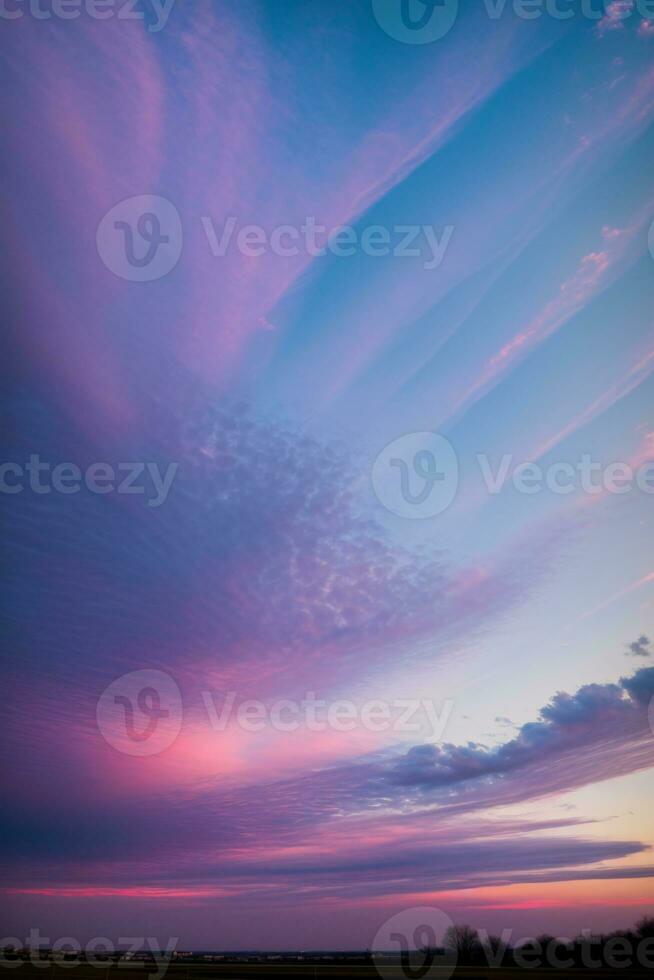 A Purple And Blue Sky With Wispy Clouds. AI Generated photo