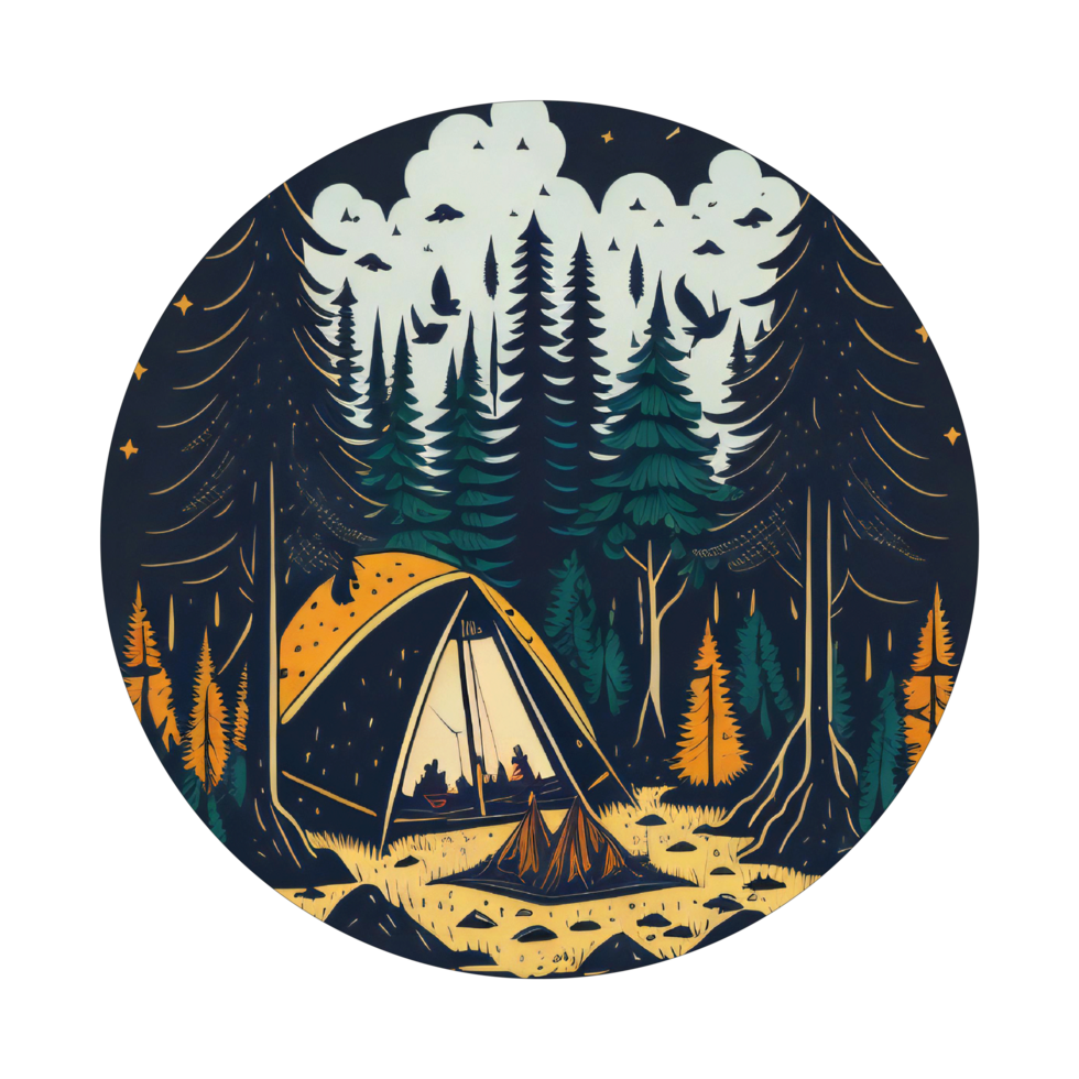 Illustration of camp tent and bonfire at starry night png