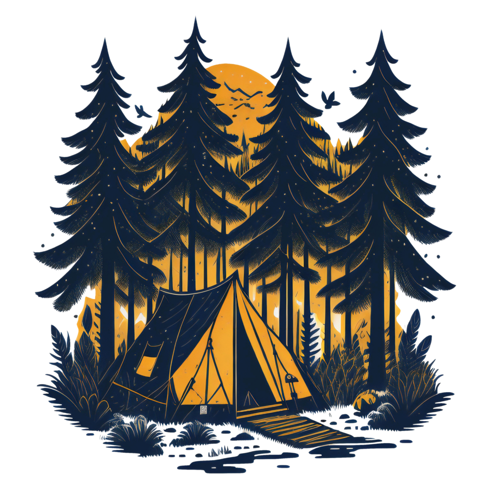 Illustration of camp tent and bonfire at starry night png